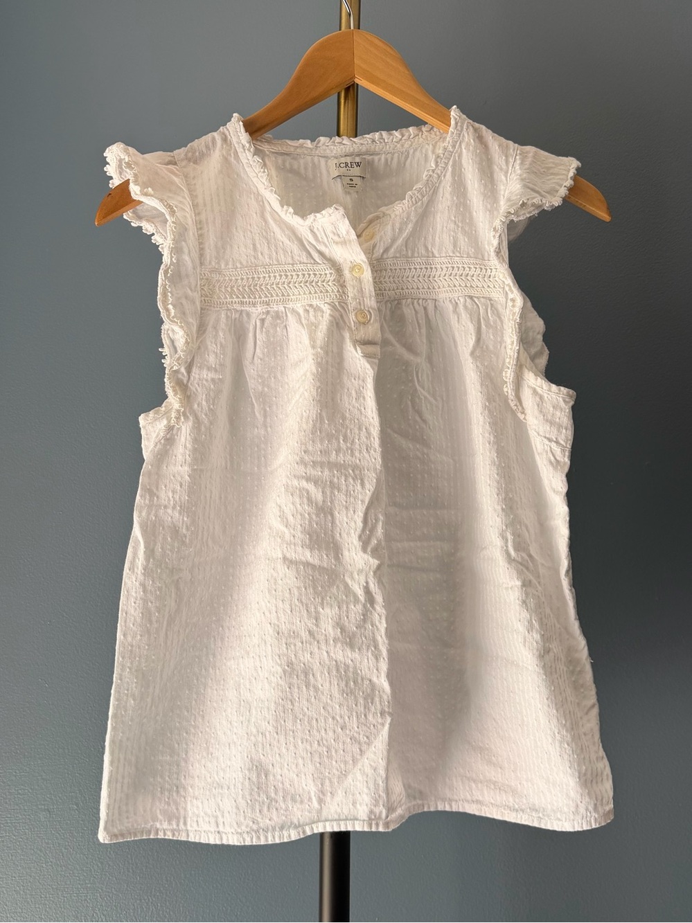 J. Crew White Ruffle Sleeve Cotton Top